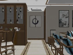 panorama antique chinese style living room restaurant space 01 3D Model