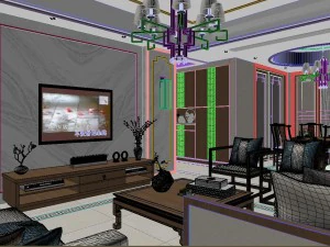 panorama antique chinese style living room restaurant space 01 3D Model