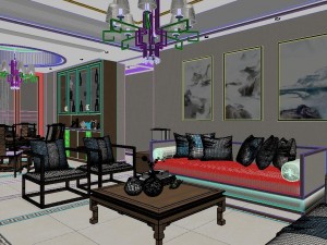 panorama antique chinese style living room restaurant space 01 3D 模型