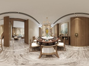panorama antique chinese style living room restaurant space 02 3D Model