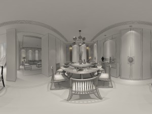 panorama antique chinese style living room restaurant space 02 3D Model
