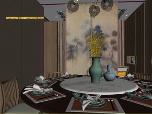panorama antique chinese style living room restaurant space 02 3D Model