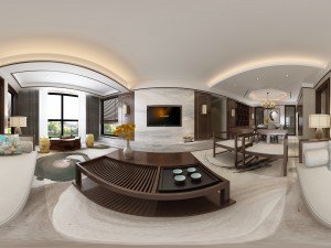 panorama antique chinese style living room restaurant space 03 3D Model