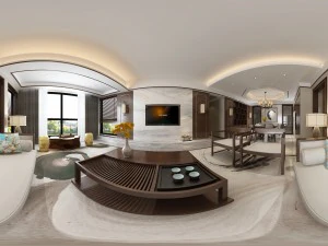 panorama antique chinese style living room restaurant space 03 3D Model
