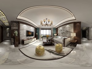 panorama antique chinese style living room restaurant space 04 3D Model