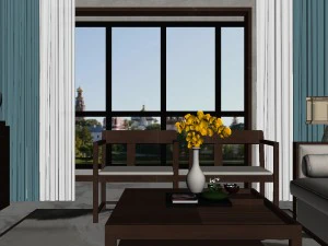 panorama antique chinese style living room restaurant space 04 3D Model