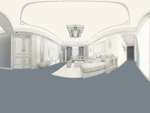 panorama antique chinese style living room restaurant space 05 3D Model