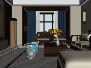 panorama antique chinese style living room restaurant space 05 3D Model