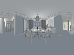 panorama antique chinese style living room restaurant space 06 3D Model