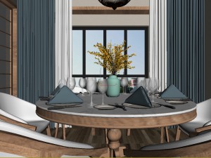 panorama antique chinese style living room restaurant space 06 3D Model