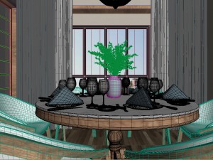 panorama antique chinese style living room restaurant space 06 3D Model