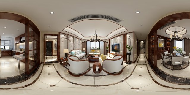 panorama antique chinese style living room restaurant space 07 3D Модель .c4d .max .obj .3ds .fbx .stl .blend 