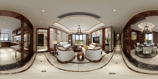 全景仿古中式客厅餐厅空间07 3D 模型 .c4d .max .obj .3ds .fbx .stl .blend 