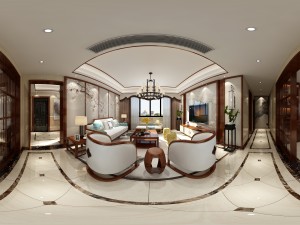 panorama antique chinese style living room restaurant space 07 3D Model