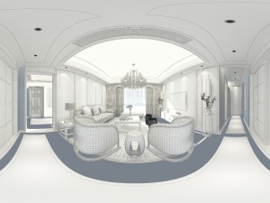 panorama antique chinese style living room restaurant space 07 3D Модель