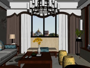 panorama antique chinese style living room restaurant space 07 3D Модель