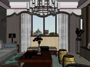 panorama antique chinese style living room restaurant space 07 3D Модель