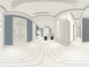 panorama antique chinese style living room restaurant space 08 3D Model