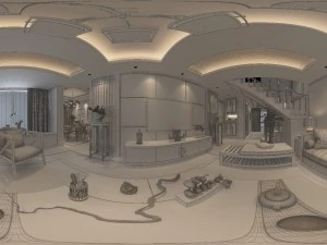 panorama antique chinese style living room restaurant space 10 3D Model