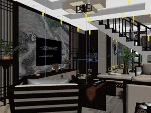 panorama antique chinese style living room restaurant space 10 3D Model