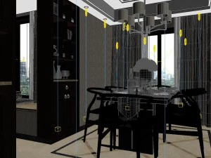 panorama antique chinese style living room restaurant space 10 3D Model