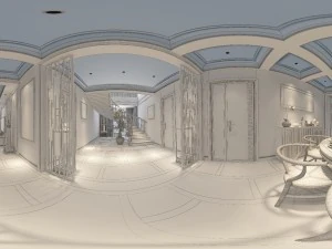 panorama antique chinese style living room restaurant space 11 3D Model