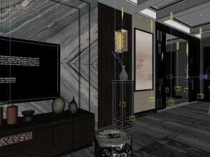 panorama antique chinese style living room restaurant space 11 3D Model