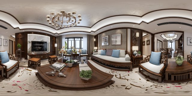 panorama antique chinese style living room restaurant space 12 3D Model .c4d .max .obj .3ds .fbx .stl .blend 