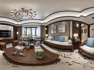 Panorama antikes Wohnzimmer im chinesischen Stil, Restaurant, Platz 12 3D Modell