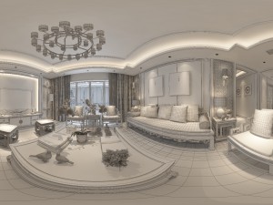 panorama antique chinese style living room restaurant space 12 3D Model