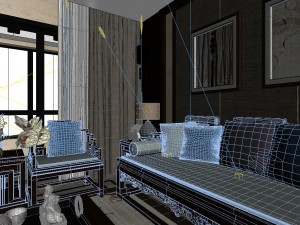 panorama antique chinese style living room restaurant space 12 3D Model