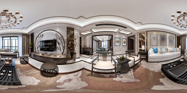 panorama antique chinese style living room restaurant space 13 Modèle 3D .c4d .max .obj .3ds .fbx .stl .blend 