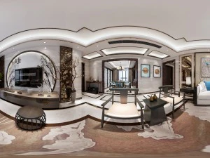panorama antique chinese style living room restaurant space 13 3D Model