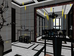 panorama antique chinese style living room restaurant space 13 3D Model