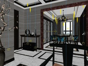 panorama antique chinese style living room restaurant space 13 3D Model