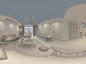 panorama antique chinese style living room restaurant space 14 3D Model