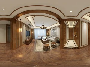 panorama antique chinese style living room restaurant space 16 3D Model