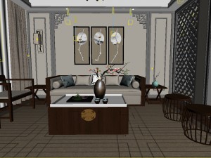 panorama antique chinese style living room restaurant space 16 3D मॉडल