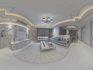panorama antique chinese style living room restaurant space 17 3D Model