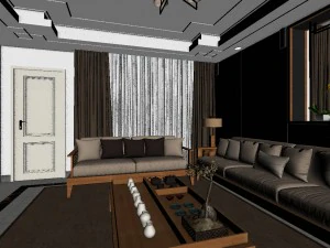 panorama antique chinese style living room restaurant space 17 3D Model