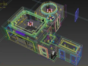 panorama antique chinese style living room restaurant space 17 3D Model