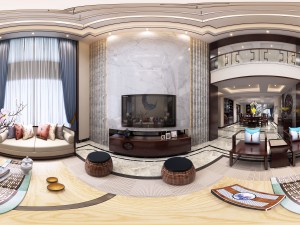 panorama antique chinese style living room restaurant space 18 3D Model