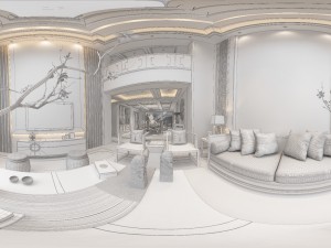 panorama antique chinese style living room restaurant space 18 3D Model