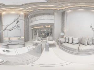 panorama antique chinese style living room restaurant space 18 3D Model