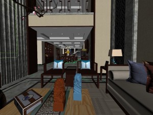 panorama antique chinese style living room restaurant space 18 3D Model