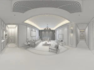 panorama antique chinese style living room restaurant space 19 3D Model
