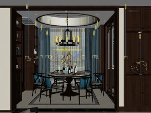 panorama antique chinese style living room restaurant space 19 3D Model