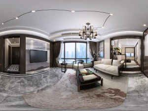 パノラマ アンティーク中国風のリビング ルーム レストラン スペース 20 3Dモデル