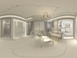 panorama antique chinese style living room restaurant space 20 3D Model