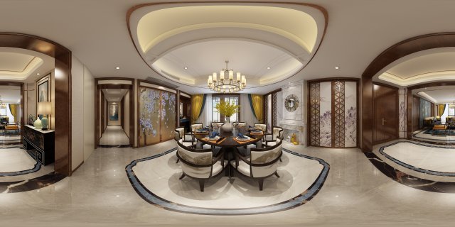 panorama antique chinese style living room restaurant space 21 Modèle 3D .c4d .max .obj .3ds .fbx .stl .blend 